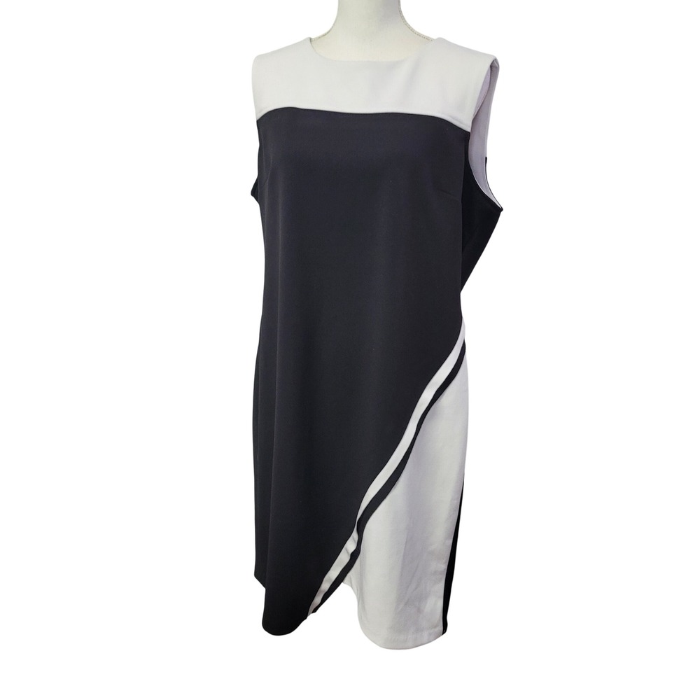 Cartise‎ Dress Sleeveless Black White Womens 14 Colorblock Geometric Shift
